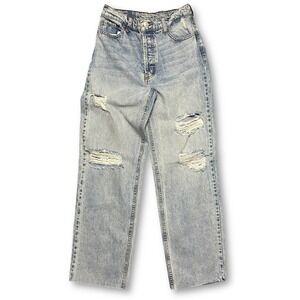 Revice Denim Light‎ Wash Distressed High Waisted Straight Leg Jeans Womens 28